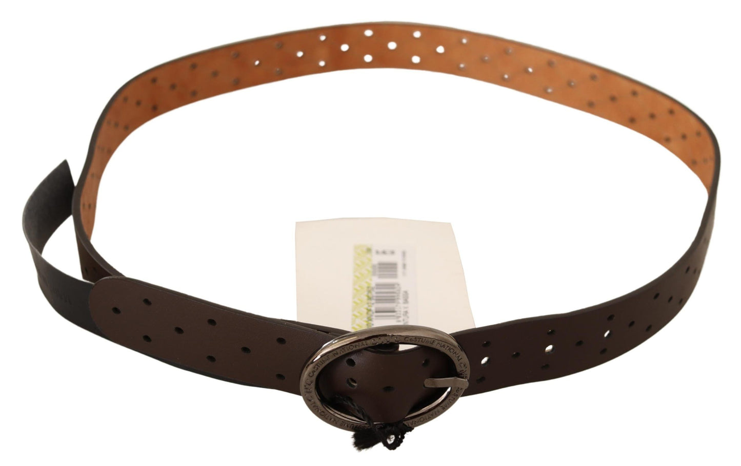 Costume National Belt Bruin WX Zilveren Gesp Gaten Riem