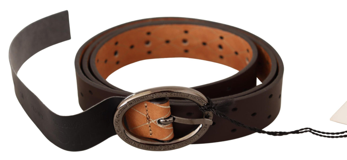Costume National Belt Bruin WX Zilveren Gesp Gaten Riem