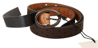 Costume National Belt Bruin WX Zilveren Gesp Gaten Riem