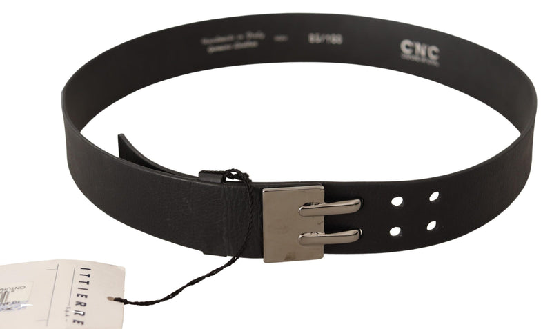Ceinture en cuir noir avec boucle argentée pour costume national