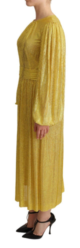 Robe maxi plissée en tulle croisé jaune à cristaux de Dolce &amp; Gabbana
