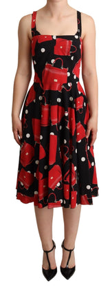 Robe mi-longue trapueuse noire à imprimé rouge du sac de Dolce &amp; Gabbana