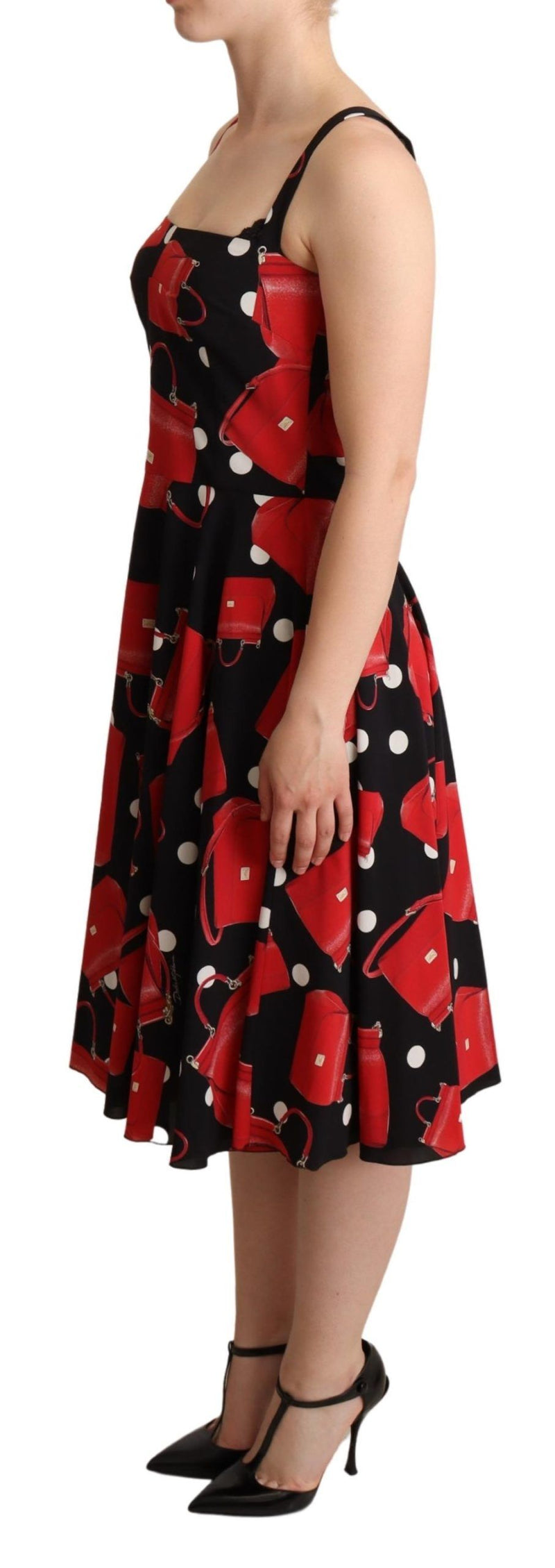 Robe mi-longue trapueuse noire à imprimé rouge du sac de Dolce &amp; Gabbana