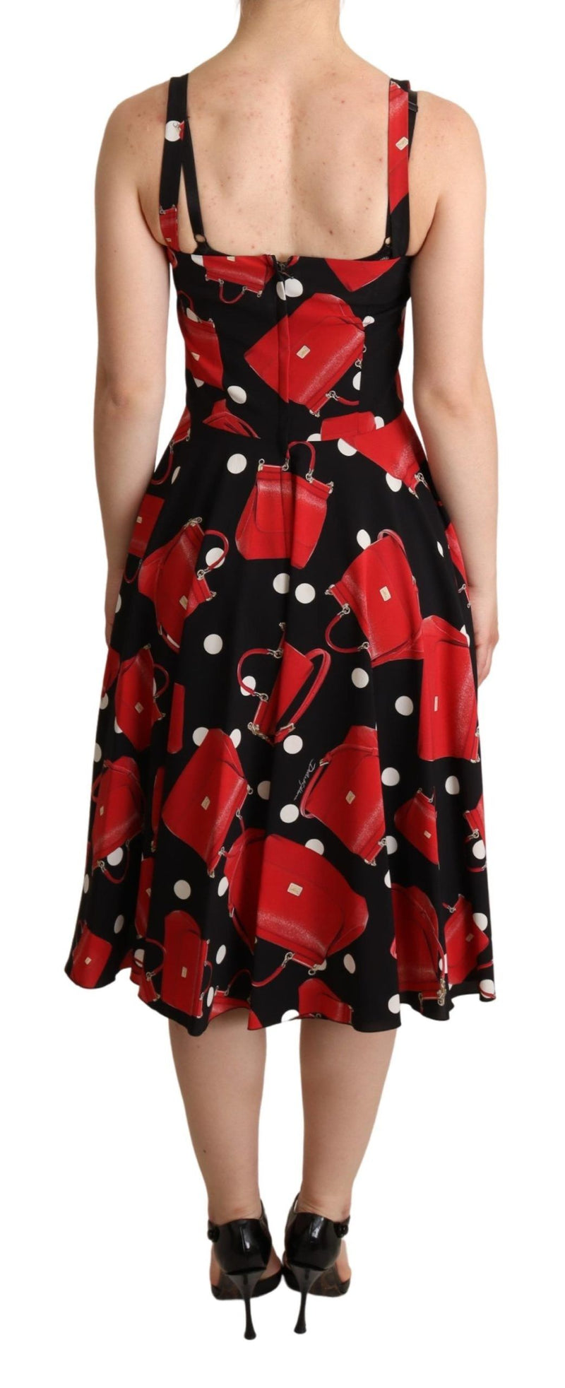 Robe mi-longue trapueuse noire à imprimé rouge du sac de Dolce &amp; Gabbana