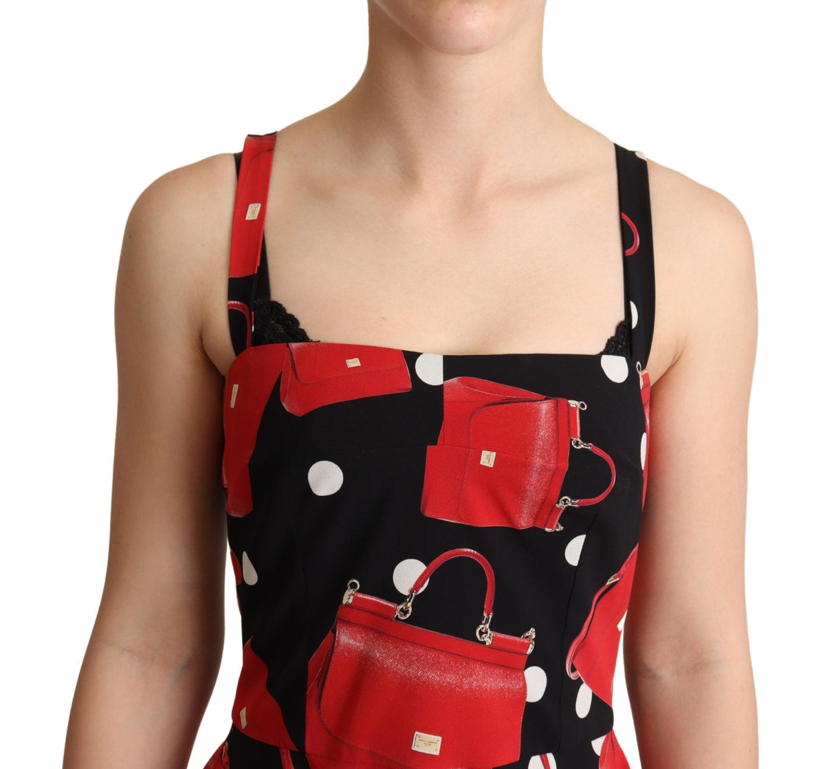 Robe mi-longue trapueuse noire à imprimé rouge du sac de Dolce &amp; Gabbana