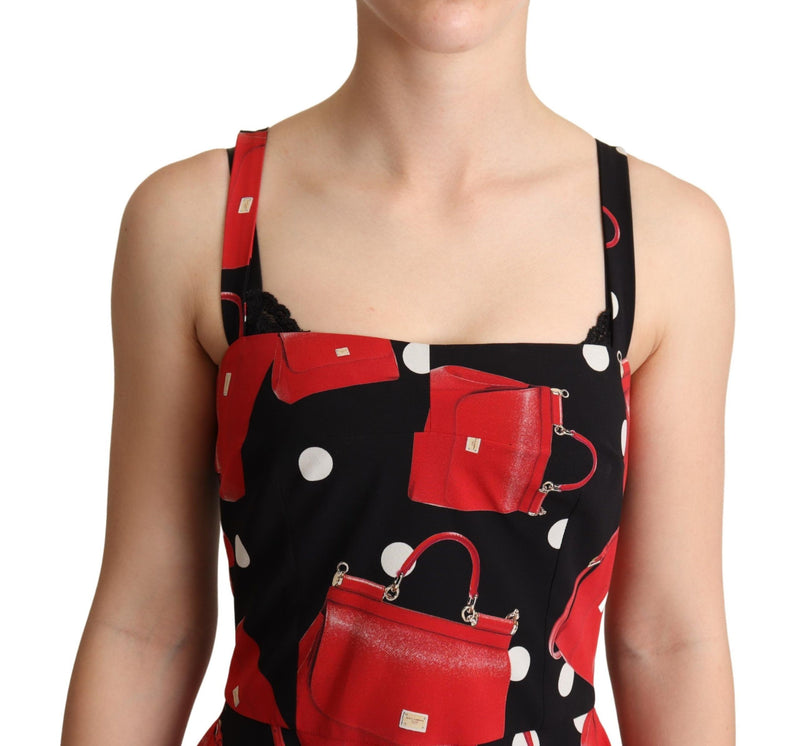 Robe mi-longue trapueuse noire à imprimé rouge du sac de Dolce &amp; Gabbana