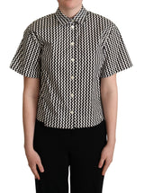 Chemise en coton à col zigzag noir et blanc Dolce &amp; Gabbana