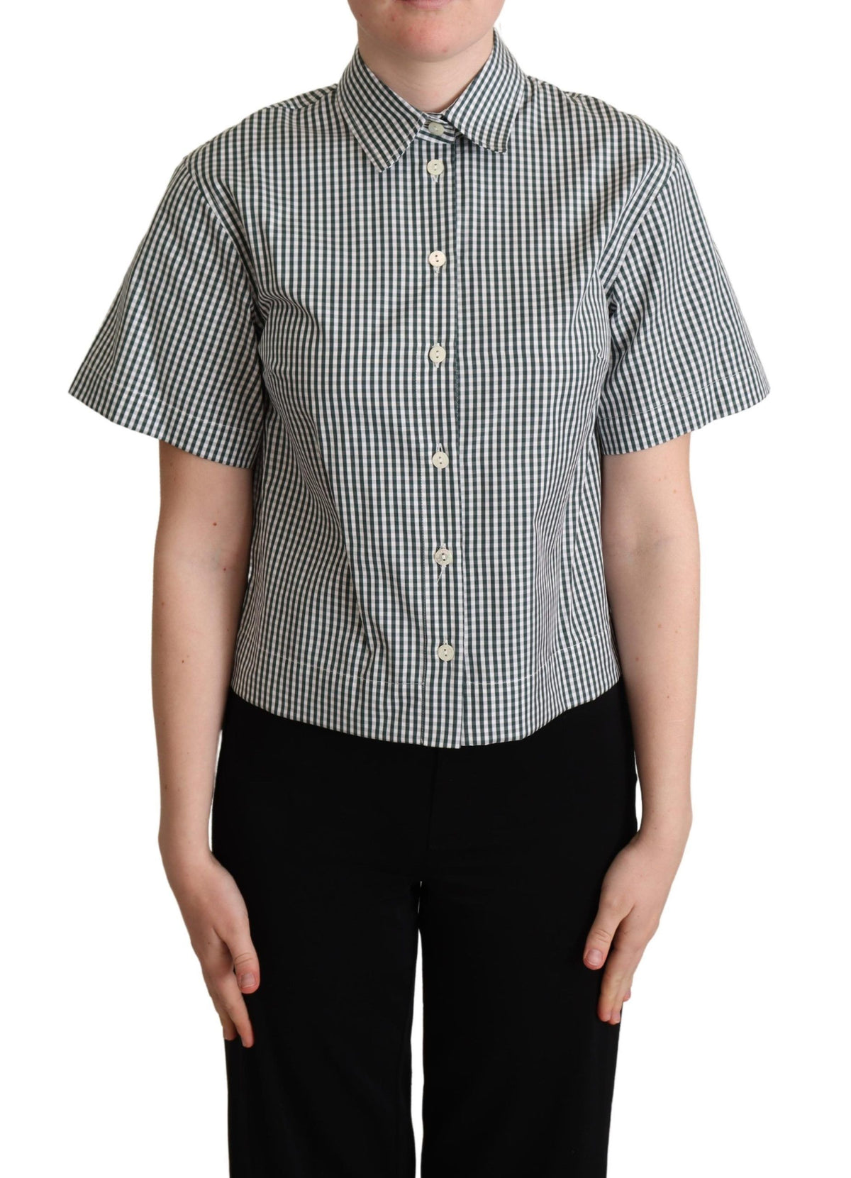 Blouse chemise à carreaux en coton blanc et vert de Dolce &amp; Gabbana