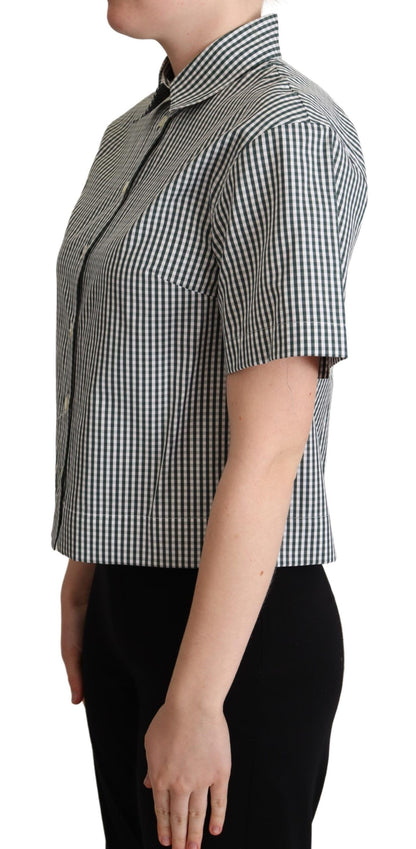 Dolce & Gabbana wit-groen katoenen overhemdbloesje met ruitenpatroon