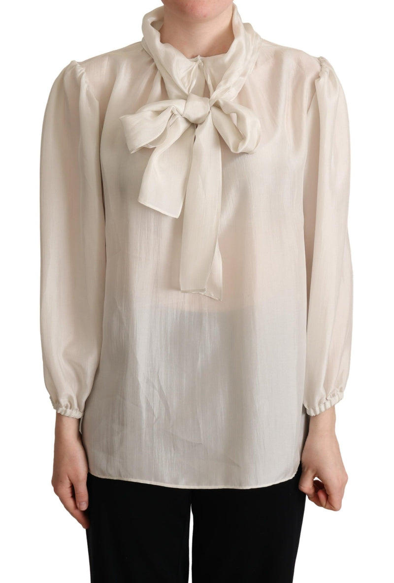 Blouse en soie à col ascot gris clair Dolce &amp; Gabbana