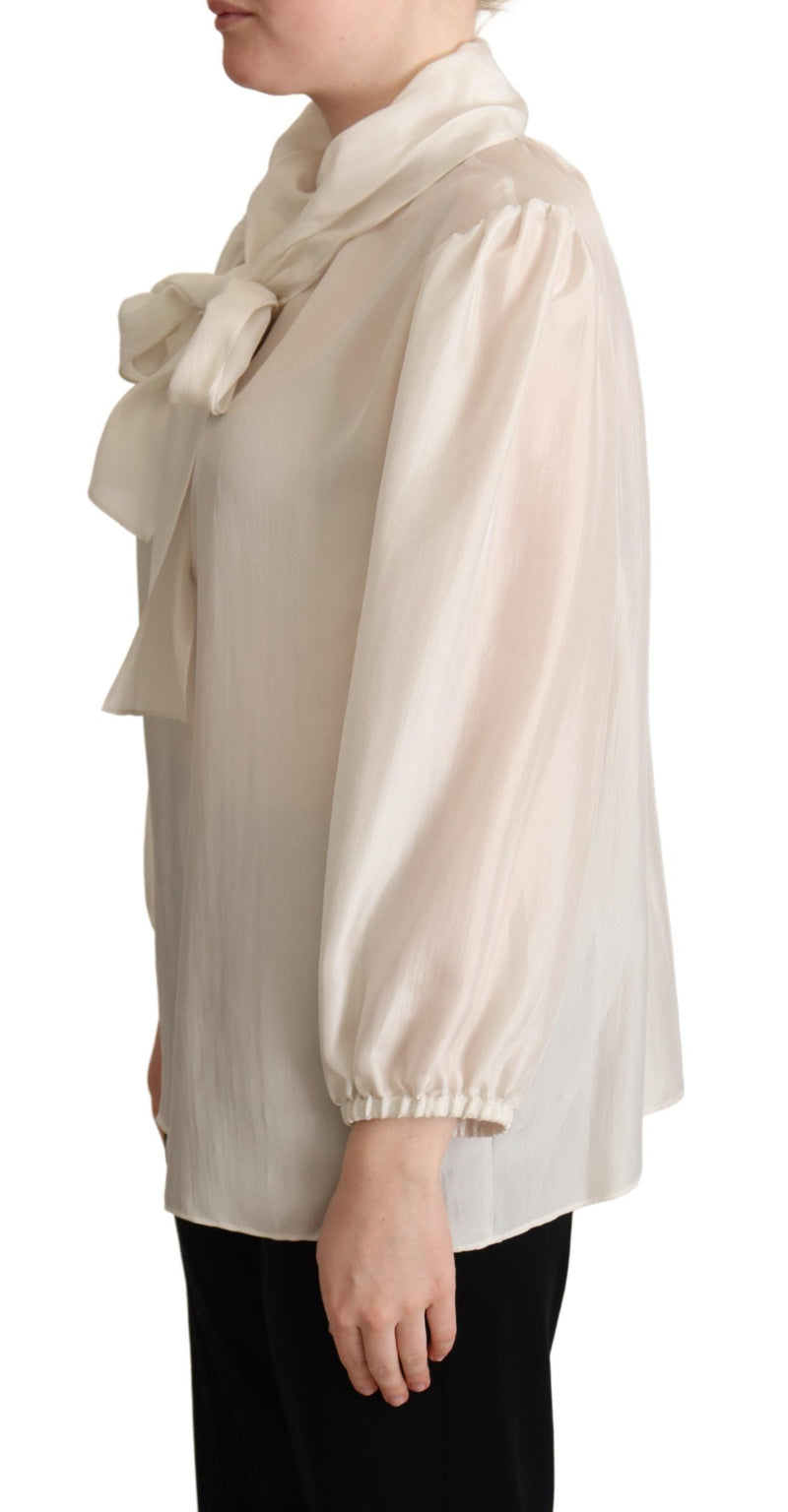Blouse en soie à col ascot gris clair Dolce &amp; Gabbana