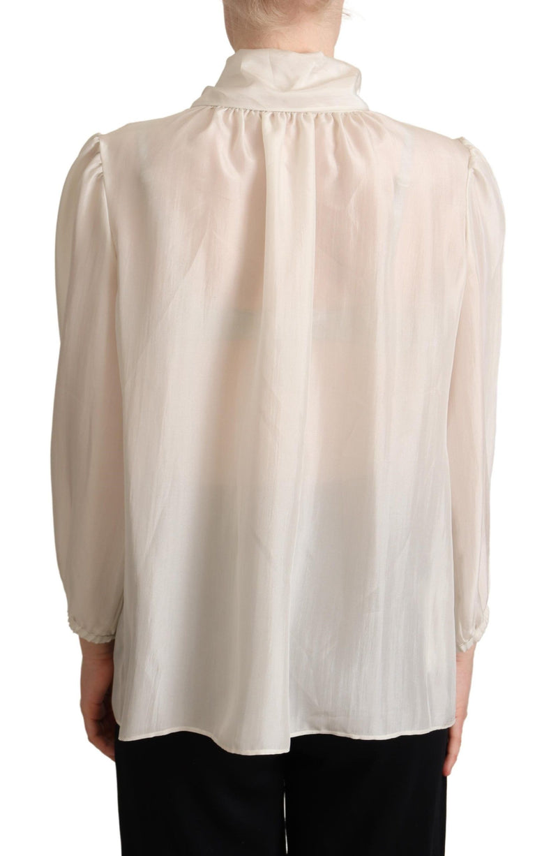 Blouse en soie à col ascot gris clair Dolce &amp; Gabbana