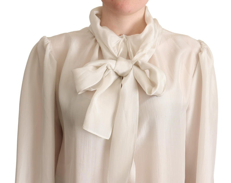 Blouse en soie à col ascot gris clair Dolce &amp; Gabbana