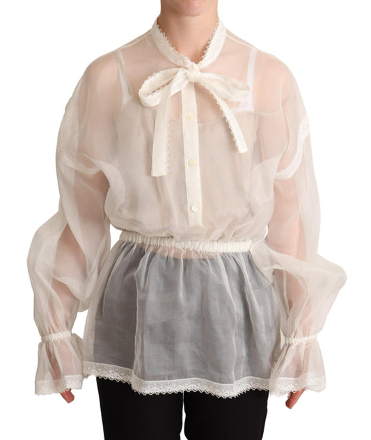 Dolce & Gabbana wit overhemd met lange mouwen en ascotkraag