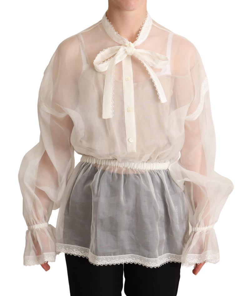 Blouse blanche à manches longues et col ascot de Dolce &amp; Gabbana