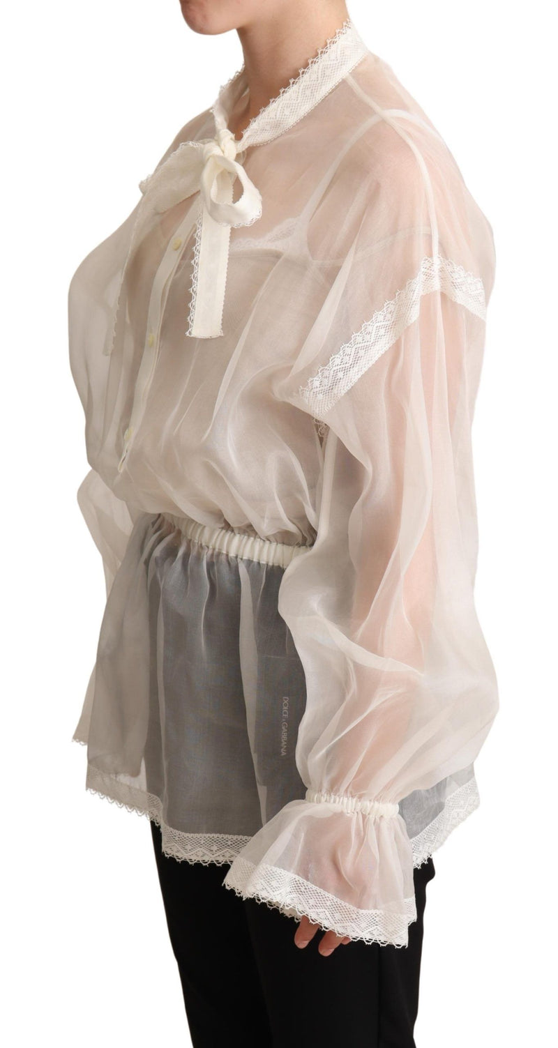 Blouse blanche à manches longues et col ascot de Dolce &amp; Gabbana