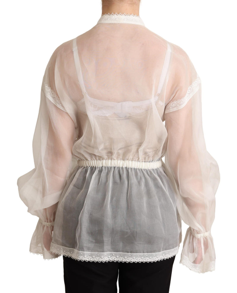 Blouse blanche à manches longues et col ascot de Dolce &amp; Gabbana