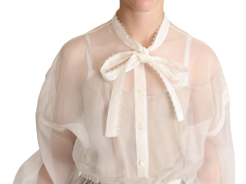 Blouse blanche à manches longues et col ascot de Dolce &amp; Gabbana