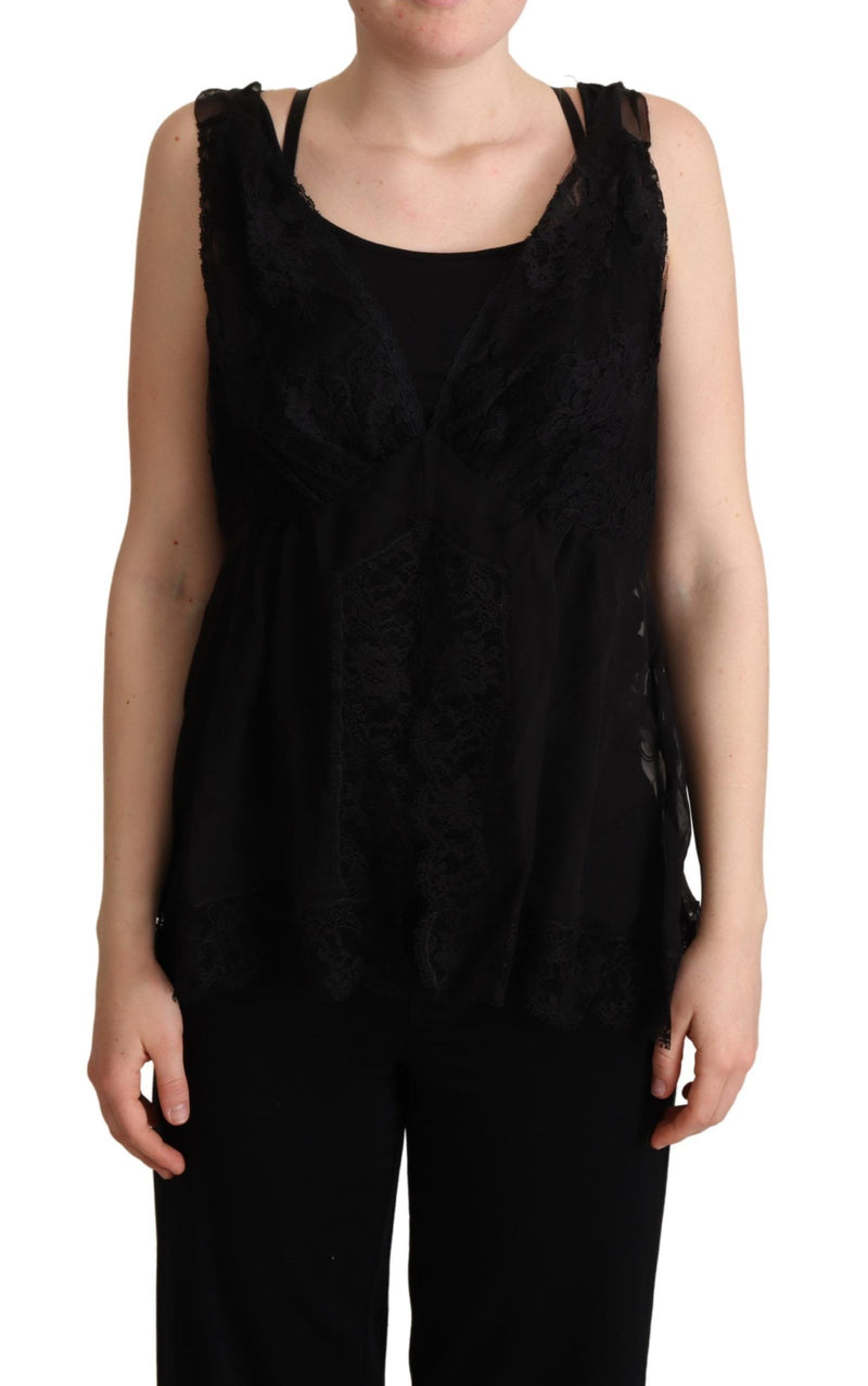 Débardeur Dolce &amp; Gabbana en soie noire avec garniture en dentelle