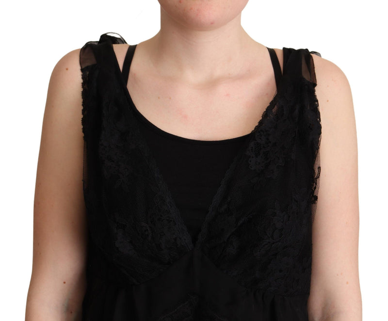 Débardeur Dolce &amp; Gabbana en soie noire avec garniture en dentelle