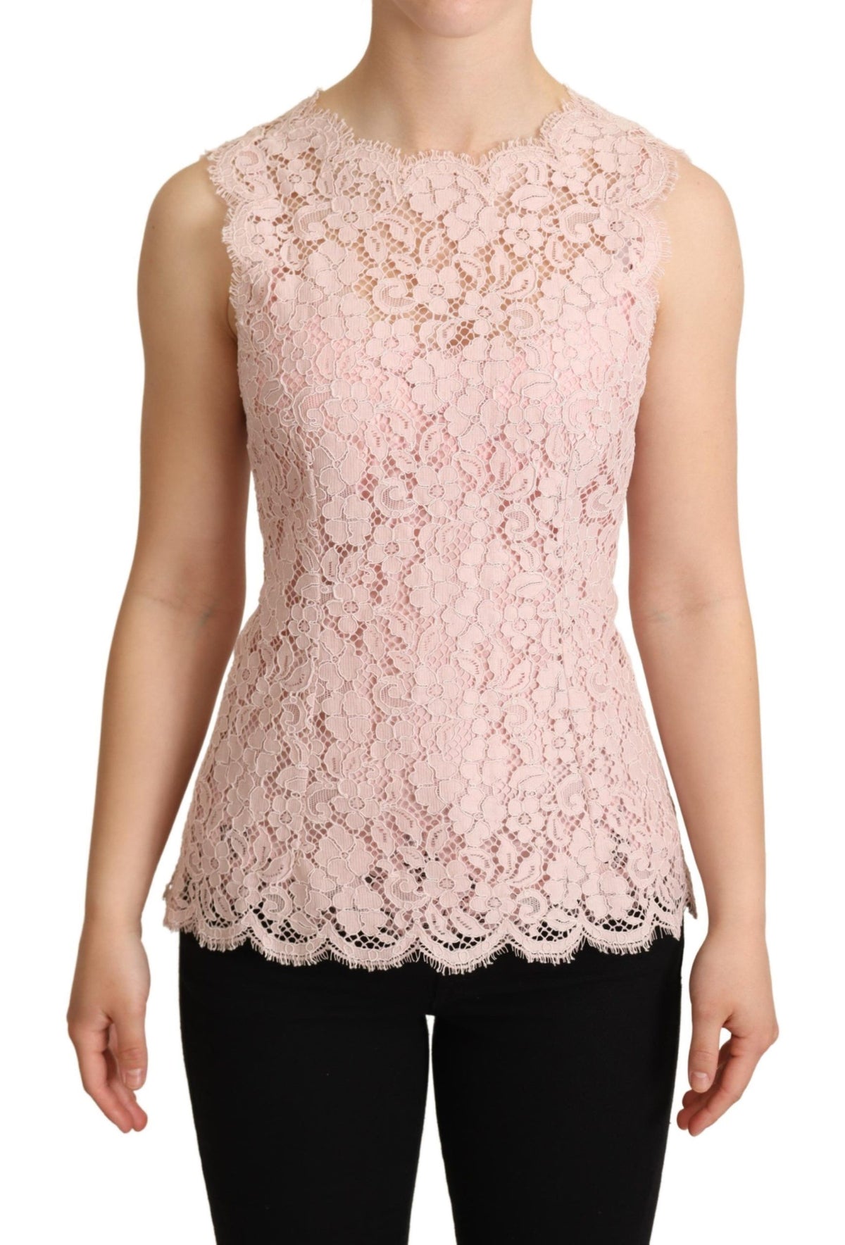 Haut-débardeur en dentelle rose à motifs floraux sans manches Dolce &amp; Gabbana