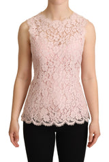 Haut-débardeur en dentelle rose à motifs floraux sans manches Dolce &amp; Gabbana