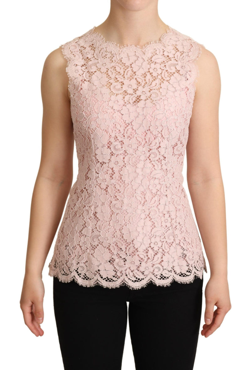 Haut-débardeur en dentelle rose à motifs floraux sans manches Dolce &amp; Gabbana