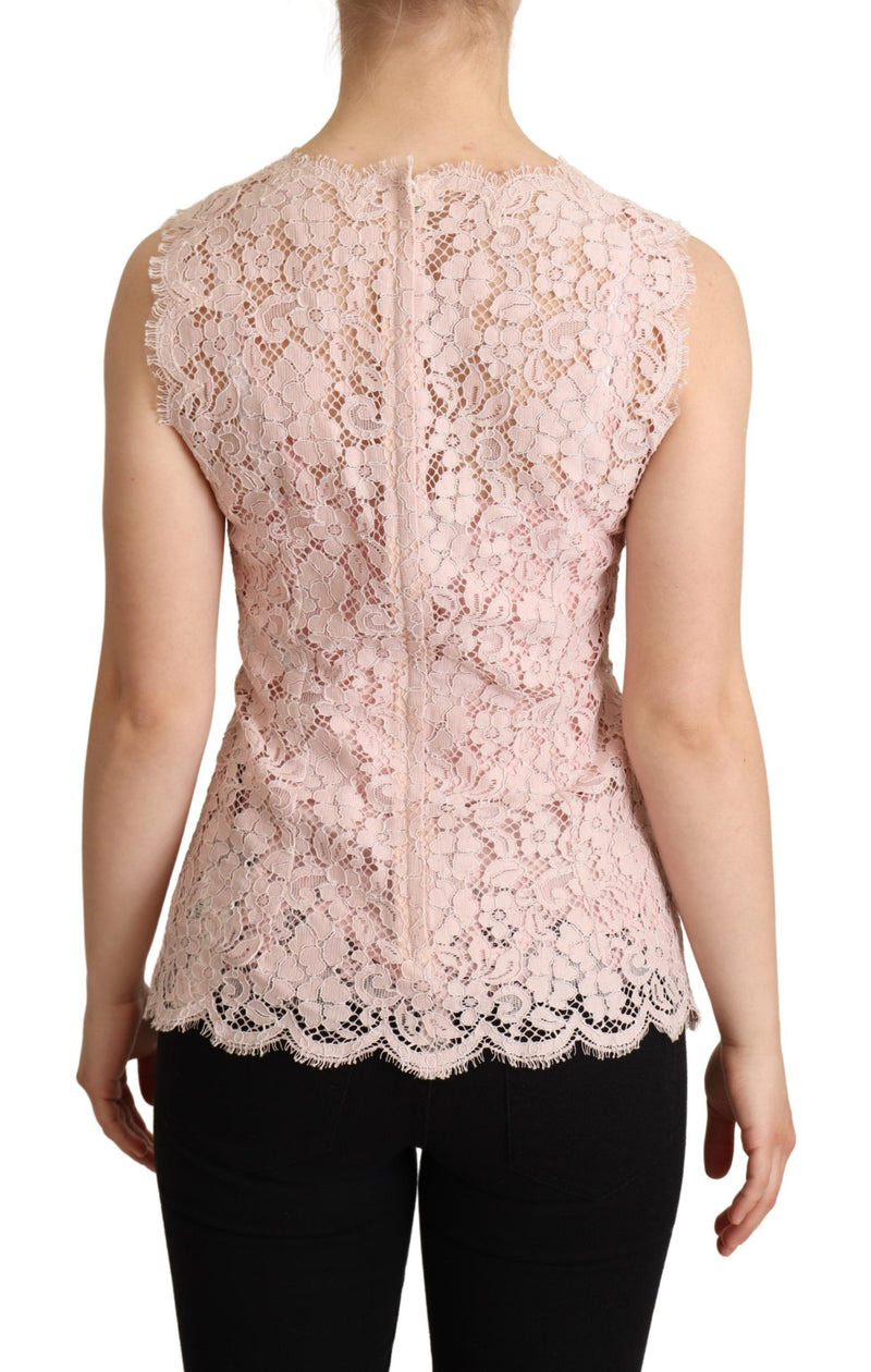 Haut-débardeur en dentelle rose à motifs floraux sans manches Dolce &amp; Gabbana