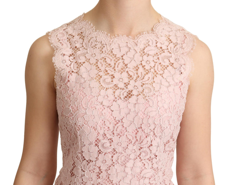 Haut-débardeur en dentelle rose à motifs floraux sans manches Dolce &amp; Gabbana