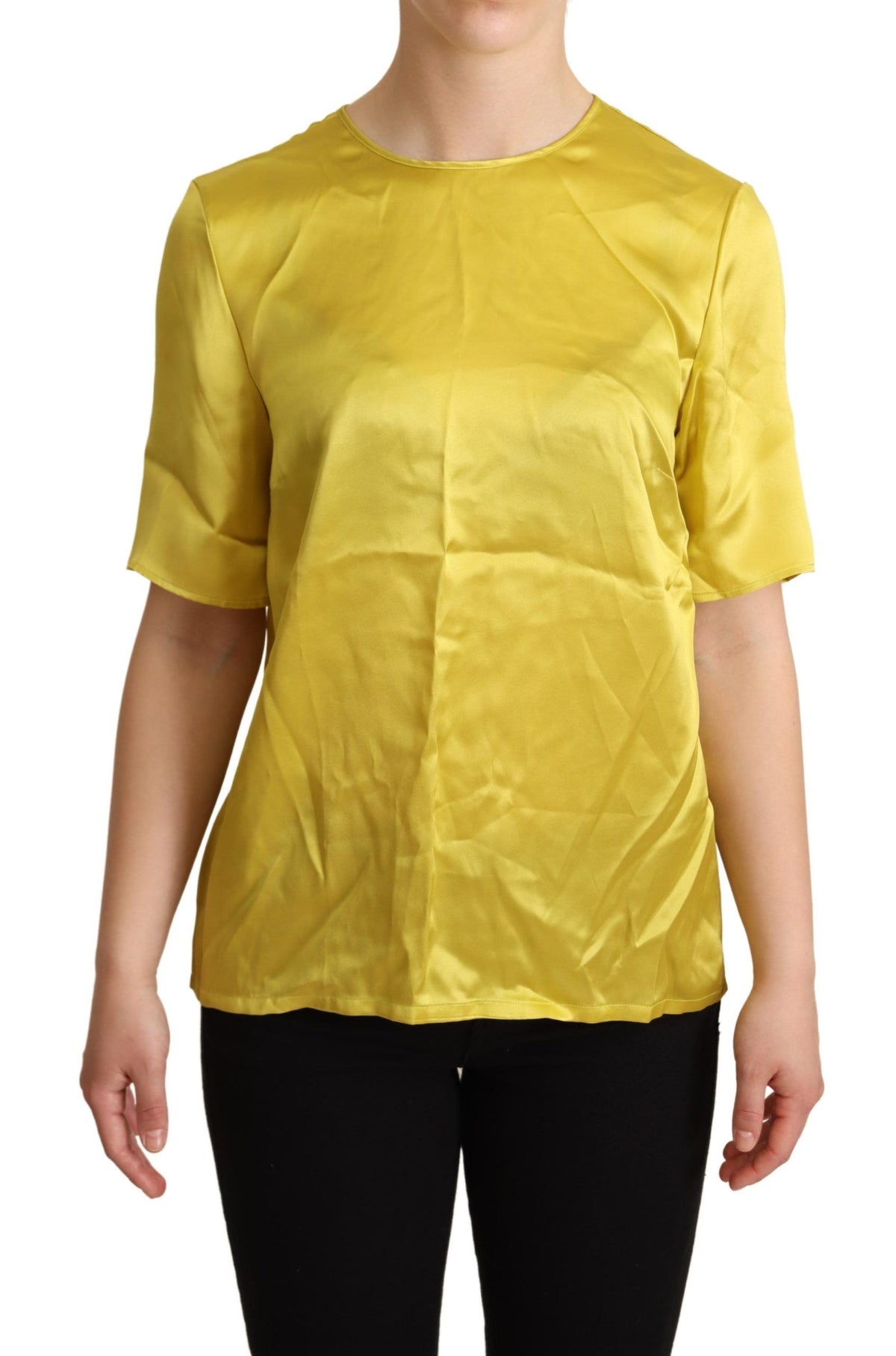 T-shirt chemisier en soie jaune à manches courtes Dolce &amp; Gabbana