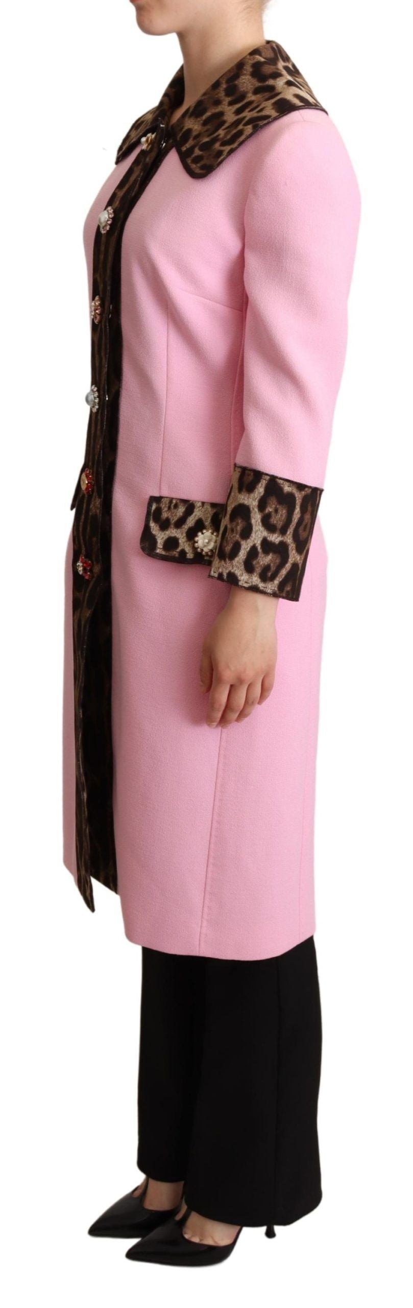 Manteau-trencher en laine à motif léopard rose de Dolce & Gabbana
