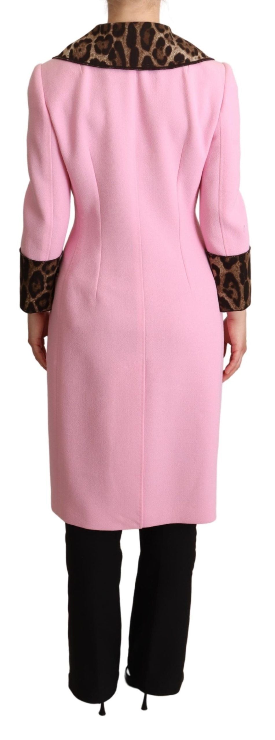 Manteau-trencher en laine à motif léopard rose de Dolce & Gabbana
