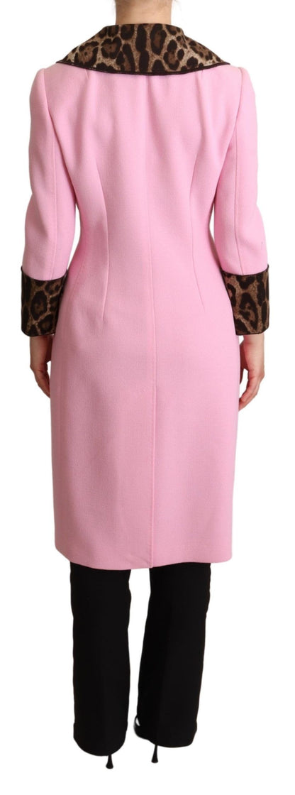 Manteau-trencher en laine à motif léopard rose de Dolce & Gabbana