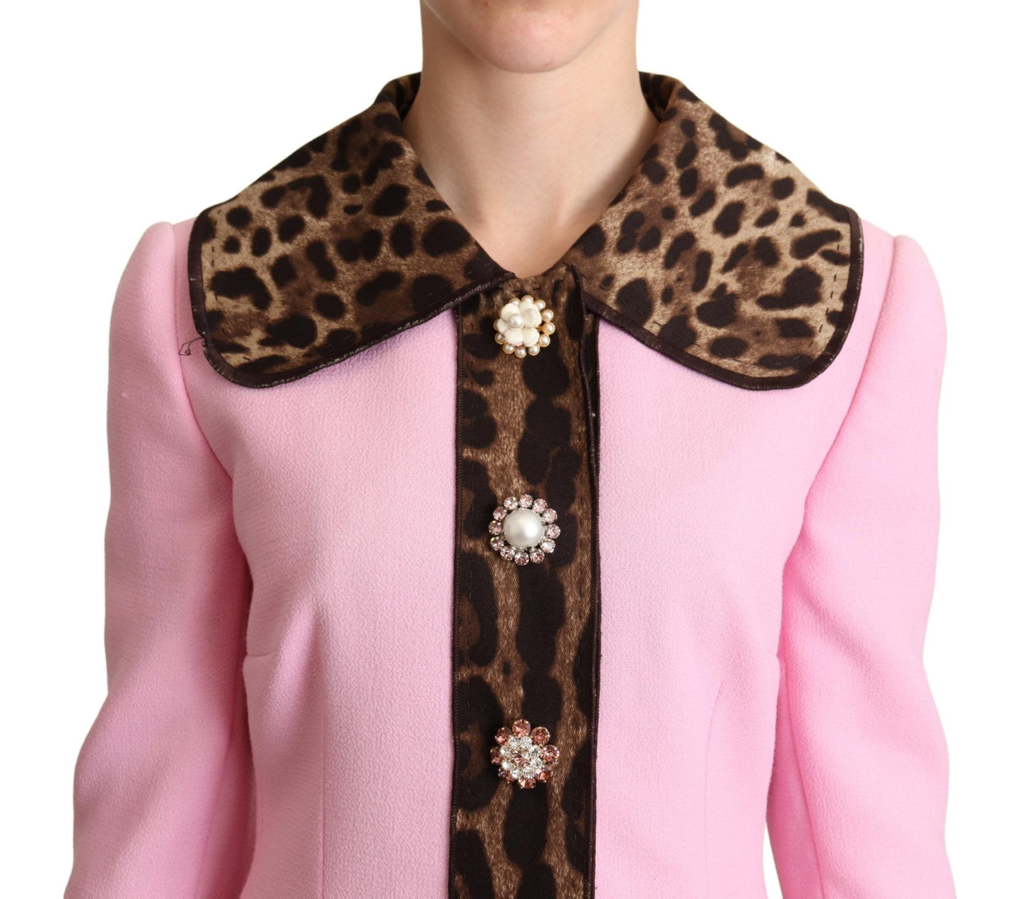 Manteau-trencher en laine à motif léopard rose de Dolce & Gabbana