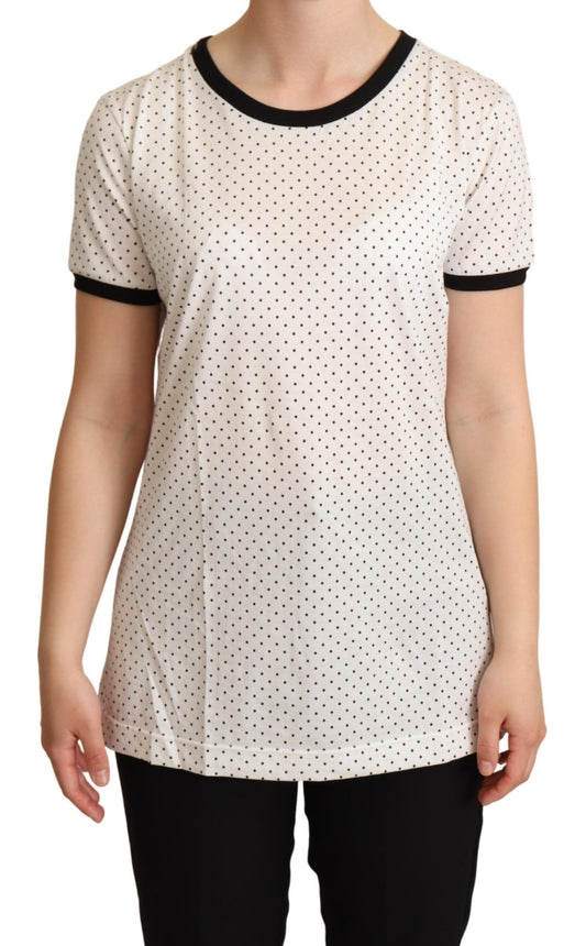 Wit T-shirt met ronde hals en stippen van katoen van Dolce & Gabbana