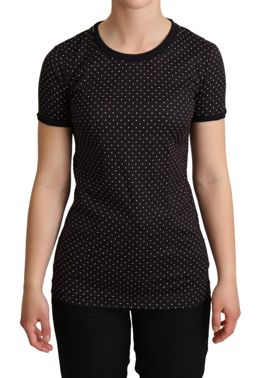 Dolce & Gabbana zwart T-shirt met ronde hals en stippenpatroon, gemaakt van katoen