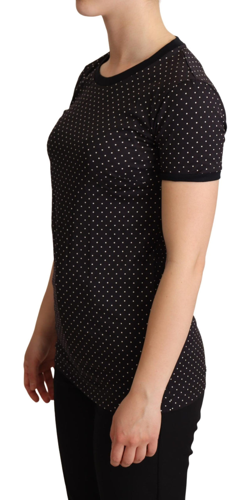 T-shirt en coton noir à pois et col rond de Dolce &amp; Gabbana