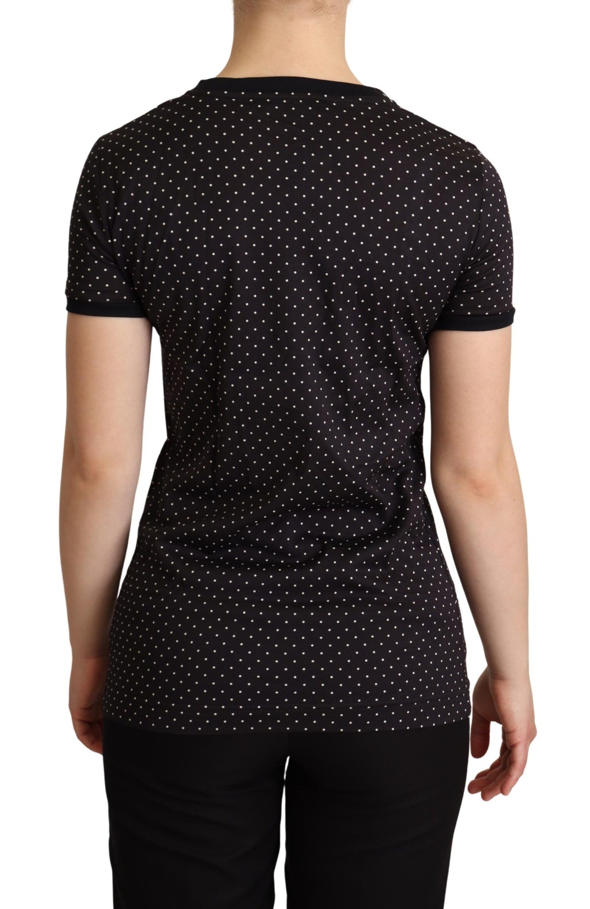 T-shirt en coton noir à pois et col rond de Dolce &amp; Gabbana