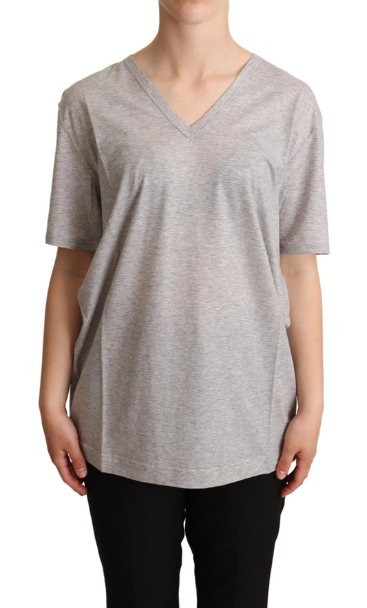 Dolce & Gabbana grijs effen 100% katoenen V-hals T-shirt
