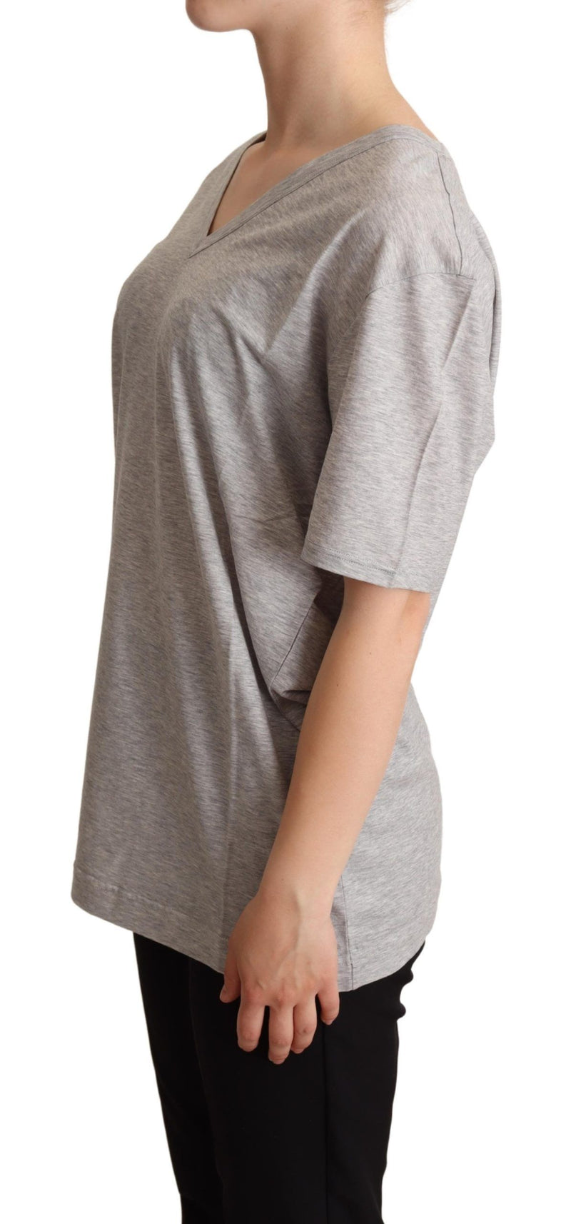 T-shirt Dolce &amp; Gabbana gris uni en 100% coton, col en V.
