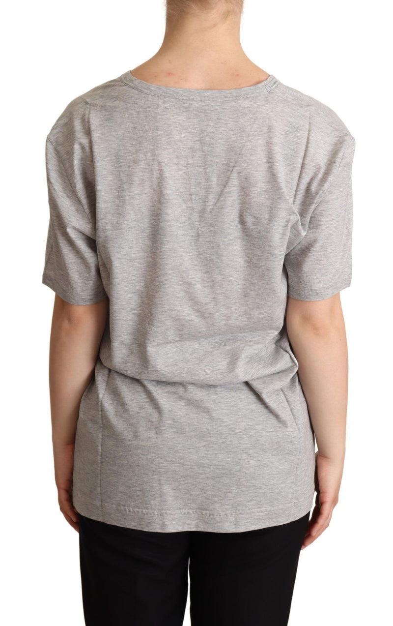 T-shirt Dolce &amp; Gabbana gris uni en 100% coton, col en V.