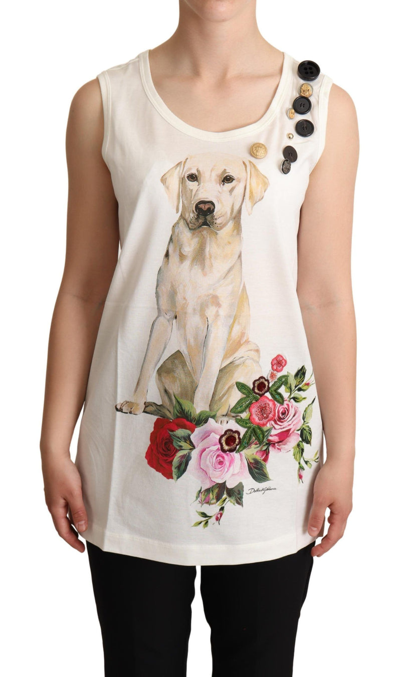 T-shirt blanc Dolce &amp; Gabbana à imprimé floral et broderies en forme de chien