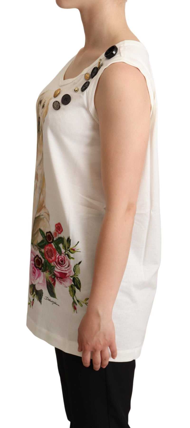 T-shirt blanc Dolce &amp; Gabbana à imprimé floral et broderies en forme de chien