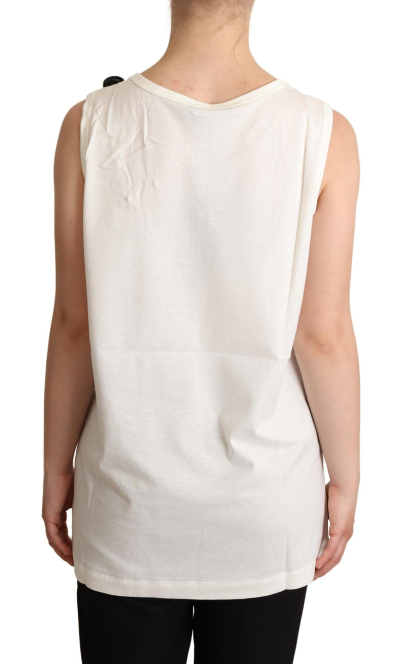 T-shirt blanc Dolce &amp; Gabbana à imprimé floral et broderies en forme de chien