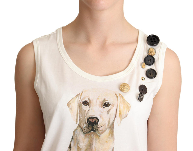 T-shirt blanc Dolce &amp; Gabbana à imprimé floral et broderies en forme de chien