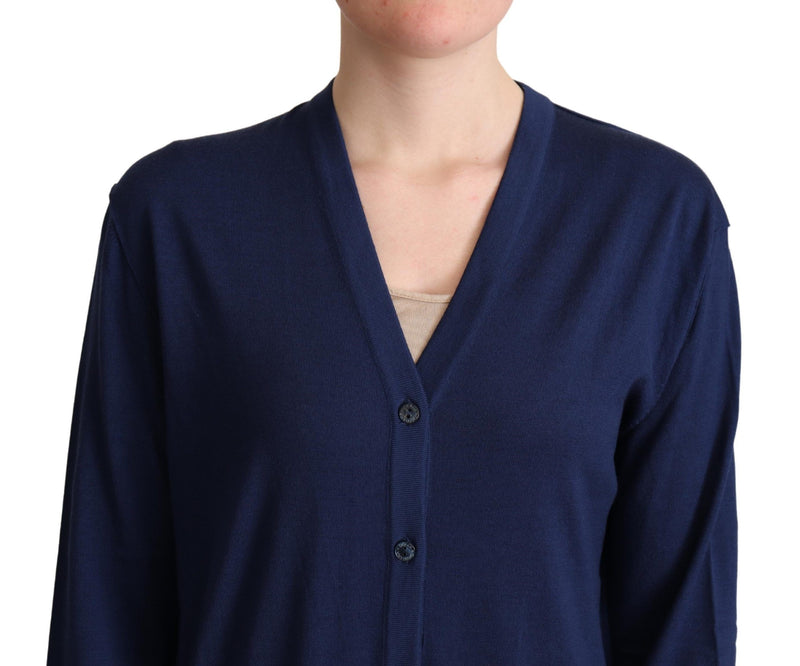 Pull cardigan à boutons en laine vierge bleue de Dolce &amp; Gabbana