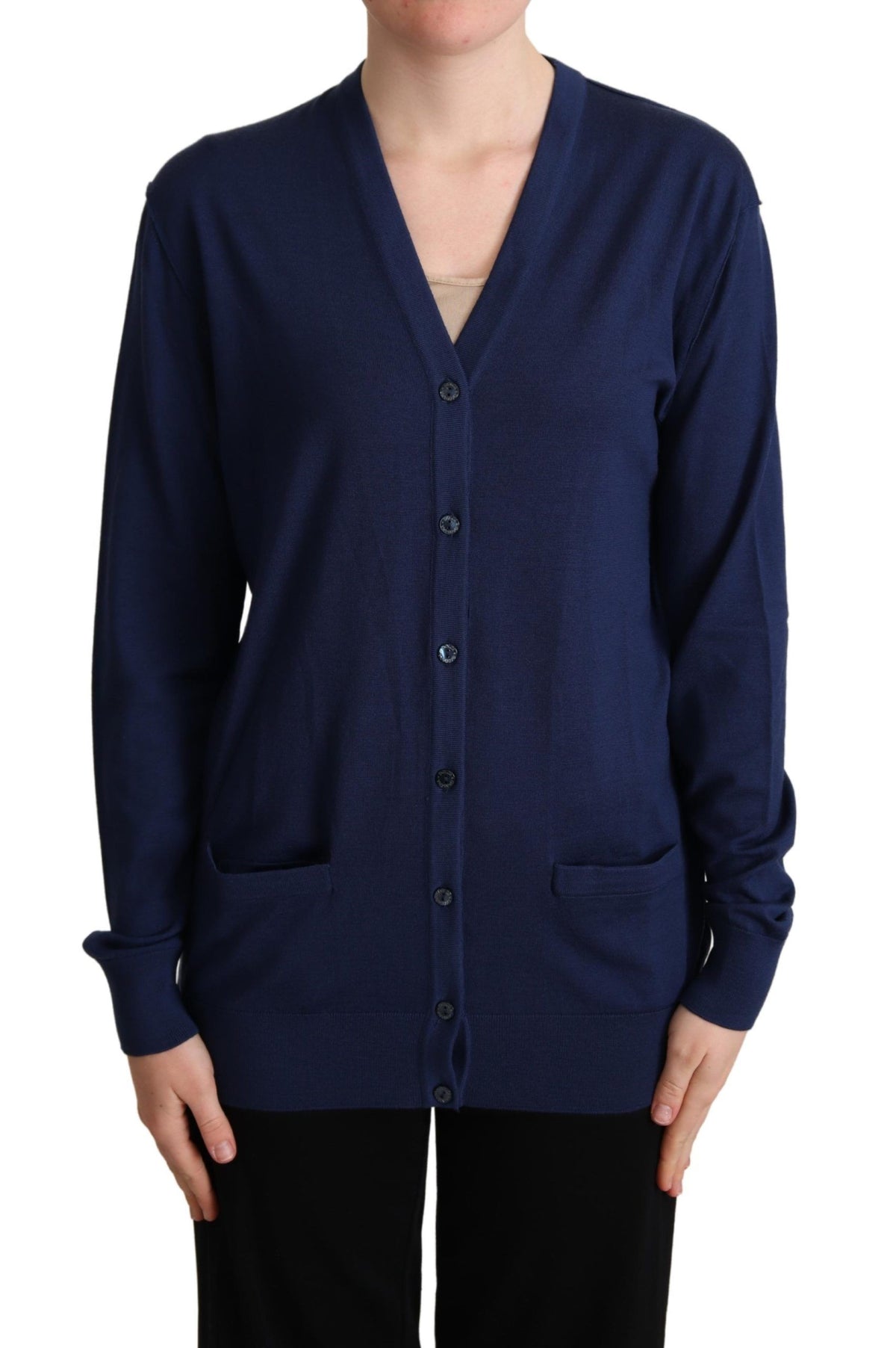 Pull cardigan à boutons en laine vierge bleue de Dolce &amp; Gabbana