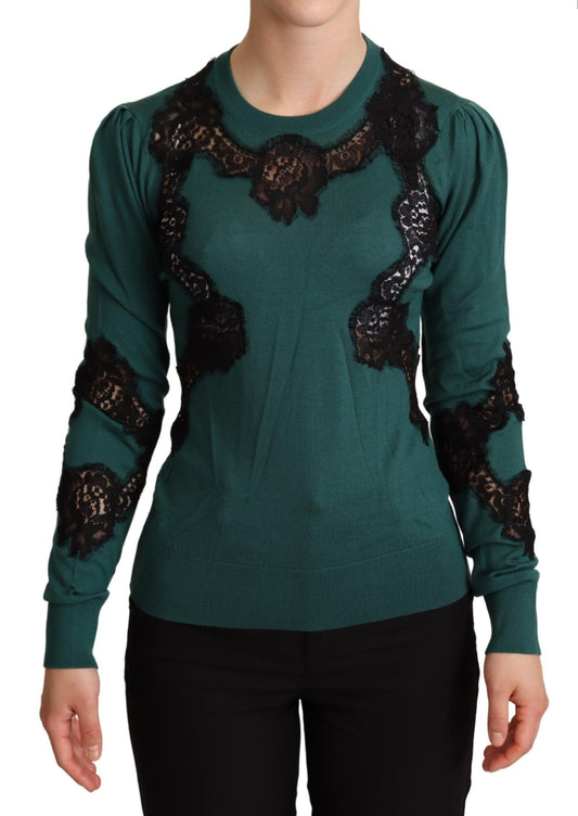 Pull en laine à col rond vert de Dolce & Gabbana