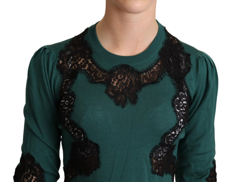 Pull en laine à col rond vert de Dolce &amp; Gabbana