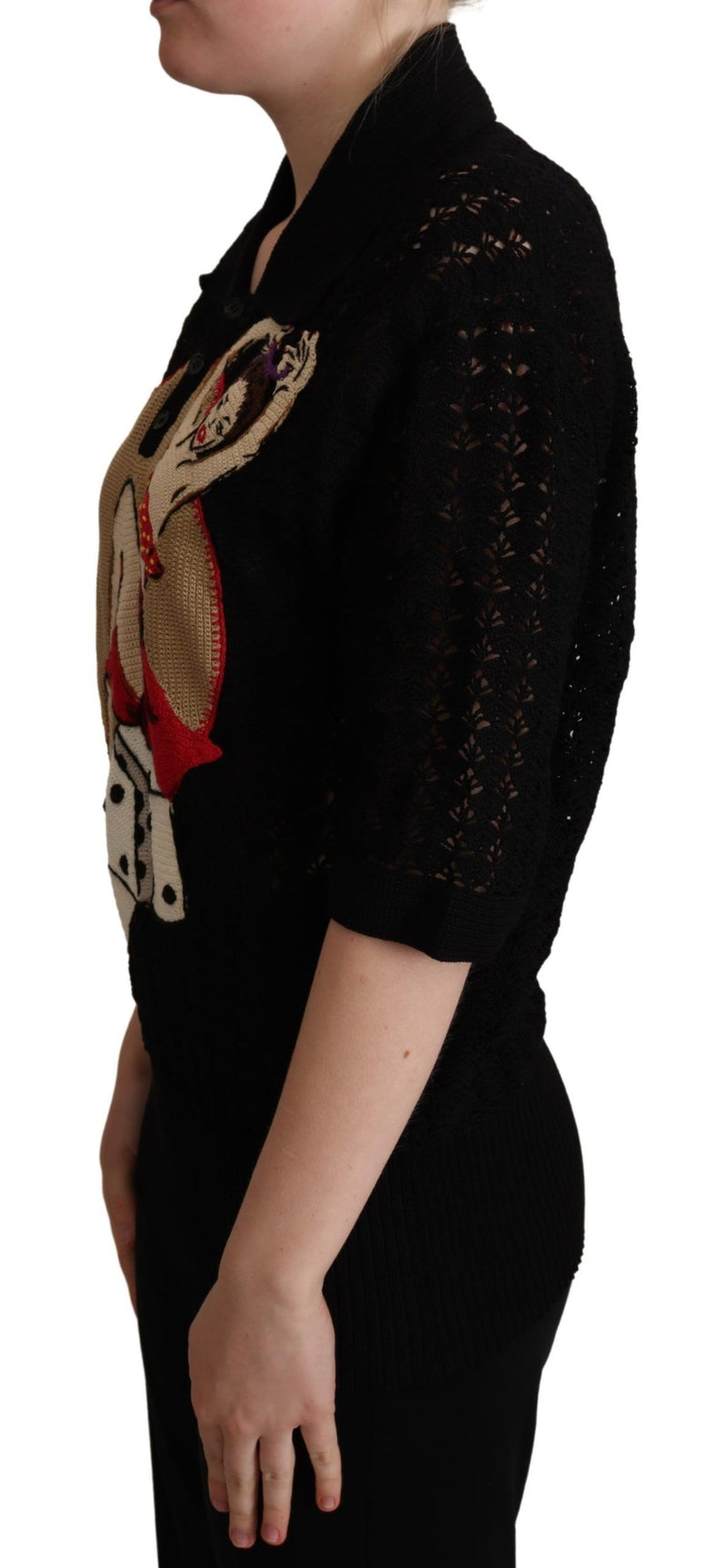 Pull en coton noir brodé à maille de Dolce &amp; Gabbana